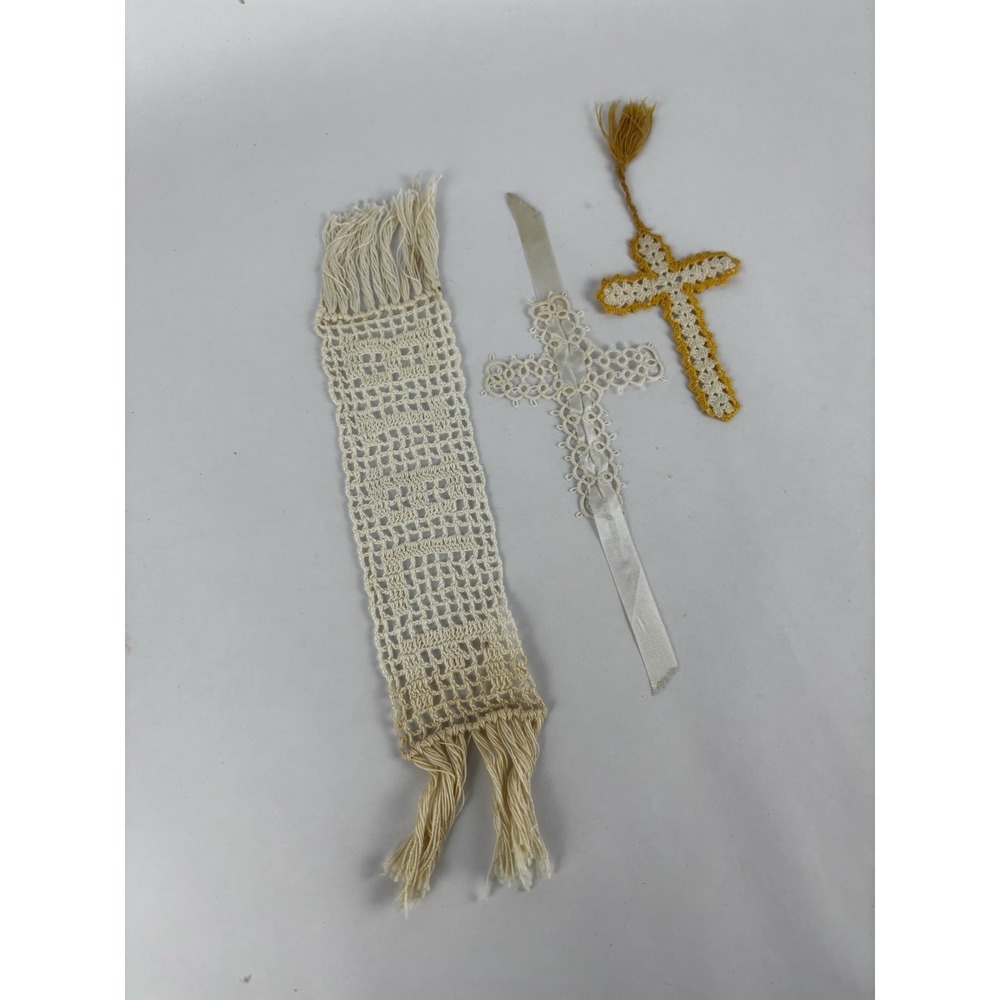 Vintage Crocheted Religious Cross Bookmarks Bible Church Handmade Lot (3) - Picture 4 of 7